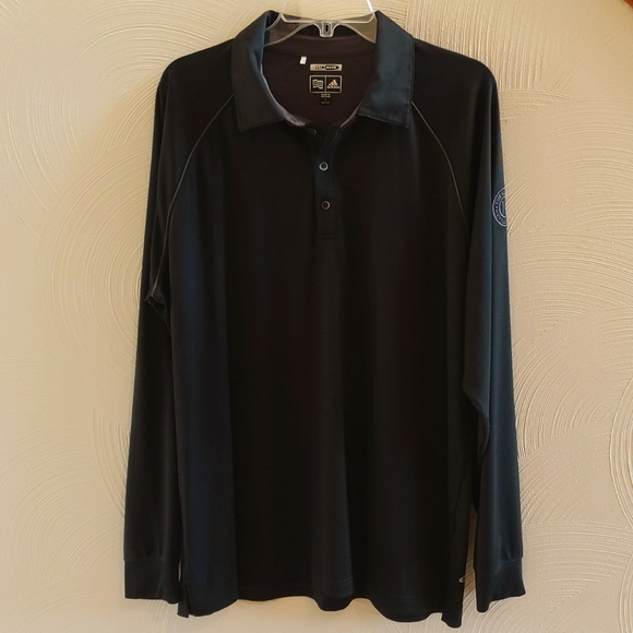 ⛳NWOT Men's Adidas CLIMAWARM Black Long Sleeve Polo Shirt with Nevillewood Logo - Picture 2 of 5